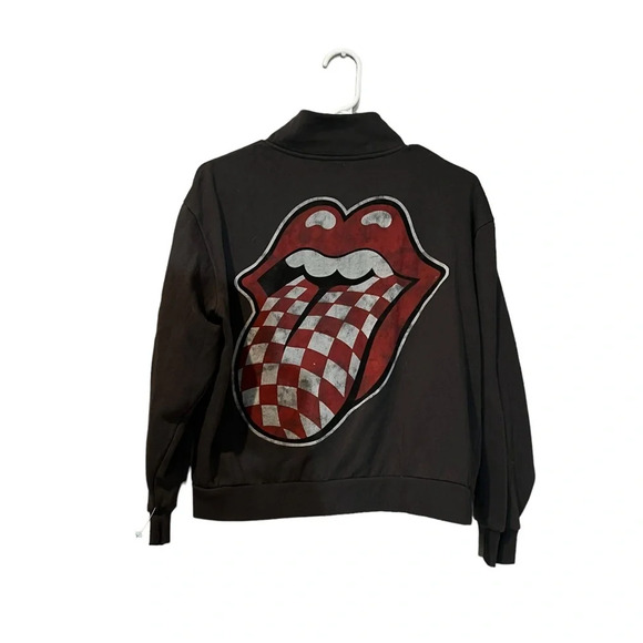 The Rolling Stones Quarter Zip Cropped Sweatshirt Women's Size Small - Picture 3 of 3